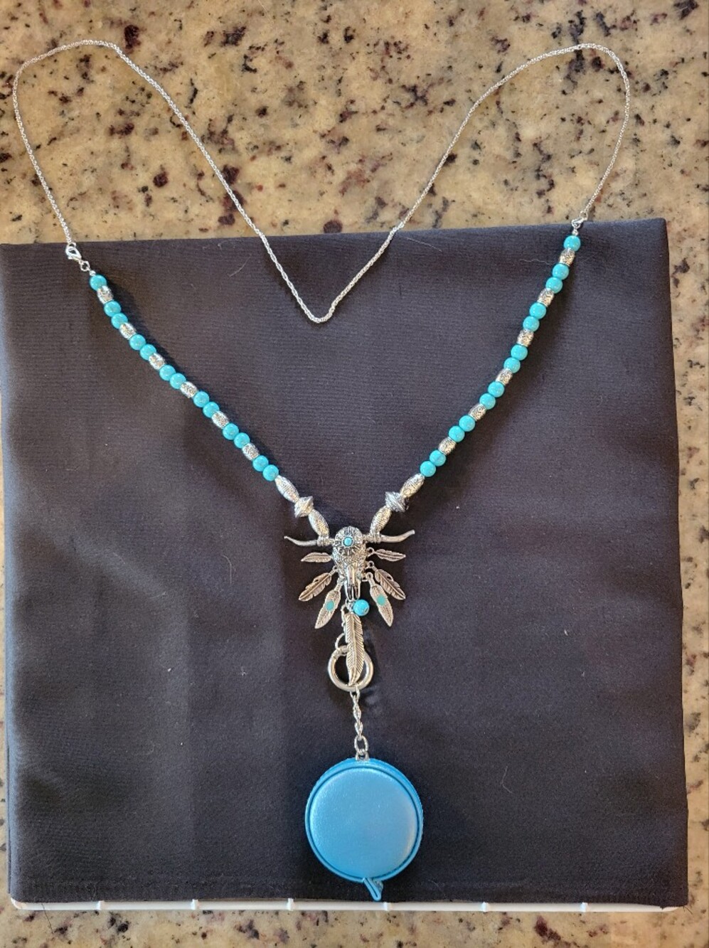 Tape Measure Eyeglass Lanyard Turquoise Beaded Bullhead Longhorn Boho Necklace
